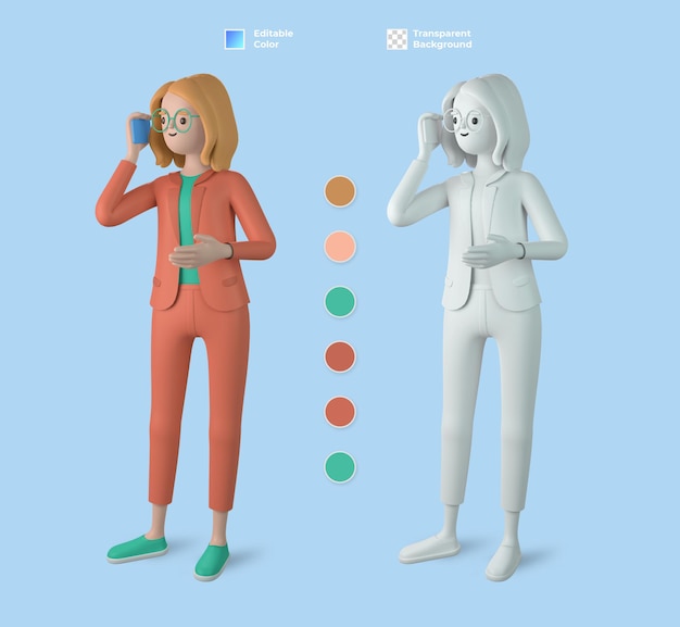 PSD 3d female cartoon character