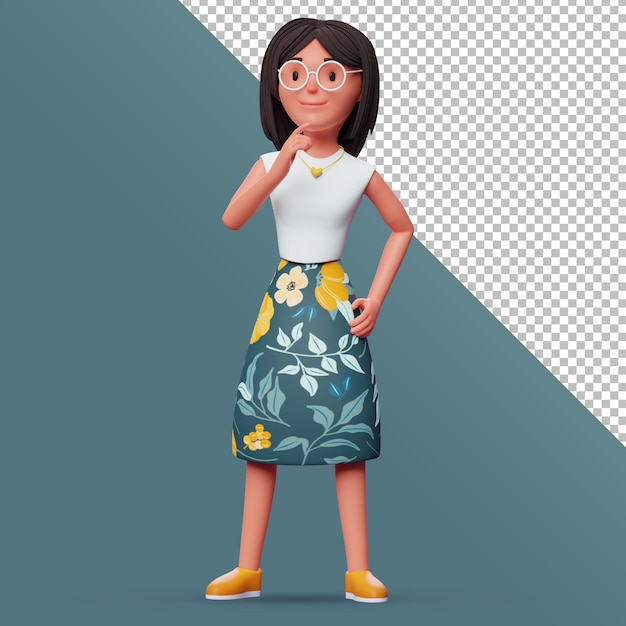 3d female character thinking about something