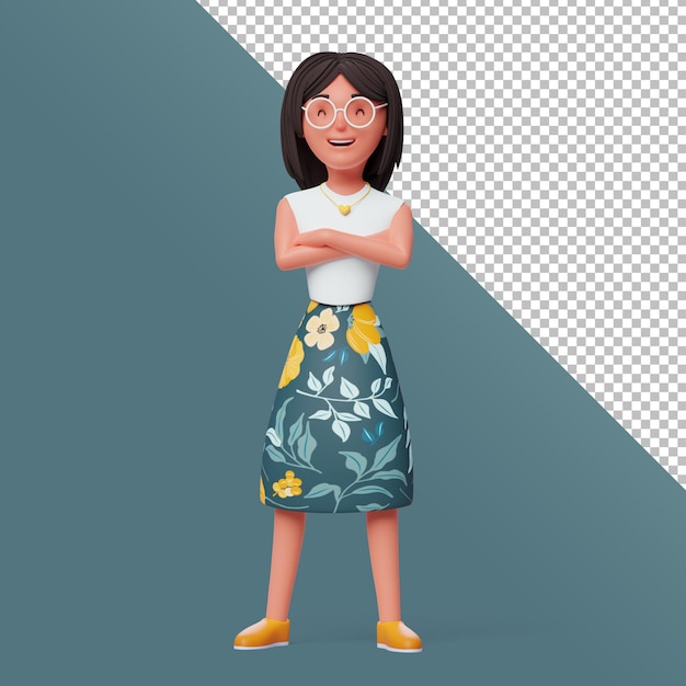 3d female character with crossed arms