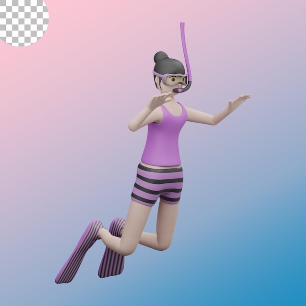 3d female snorkeling stay style illustration