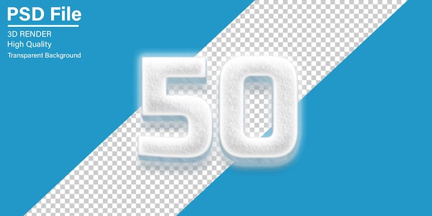 PSD 3d fifty number 50 snow isolated on transparent background