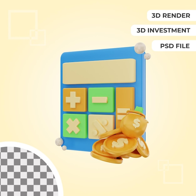 3d financial calculation icon object illustration premium psd