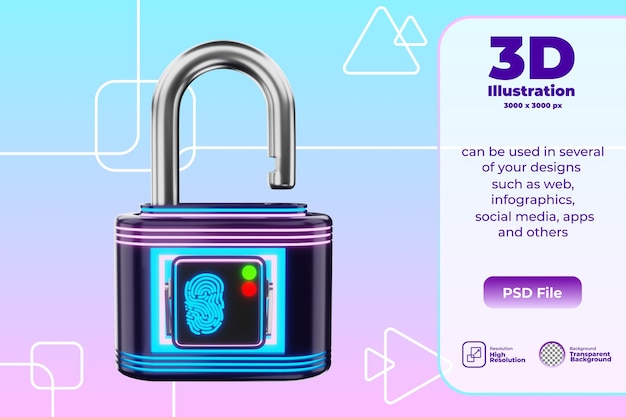 3D fingerprint lock icon illustration