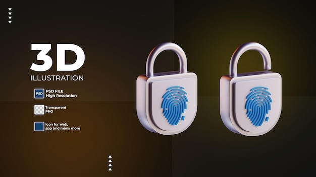 3d fingerprint lock icon