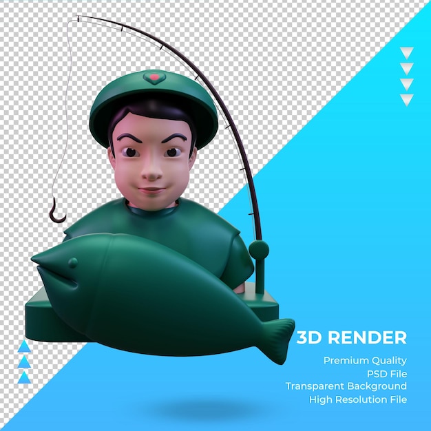 PSD 3d fisherman bangladesh flag rendering front view