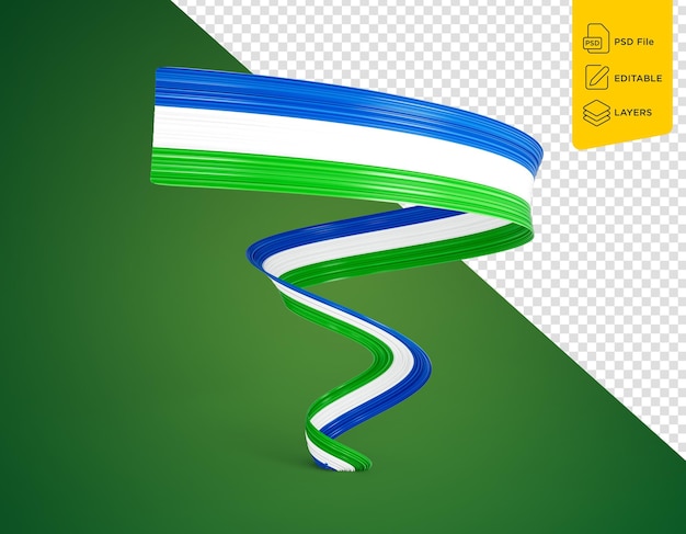 PSD 3d flag of sierra leone 3d shiny waving flag ribbon isolated on green background 3d illustration