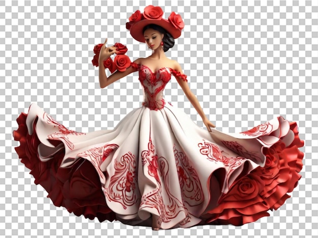 3d flamenco dancer in beautiful dress on transparent background