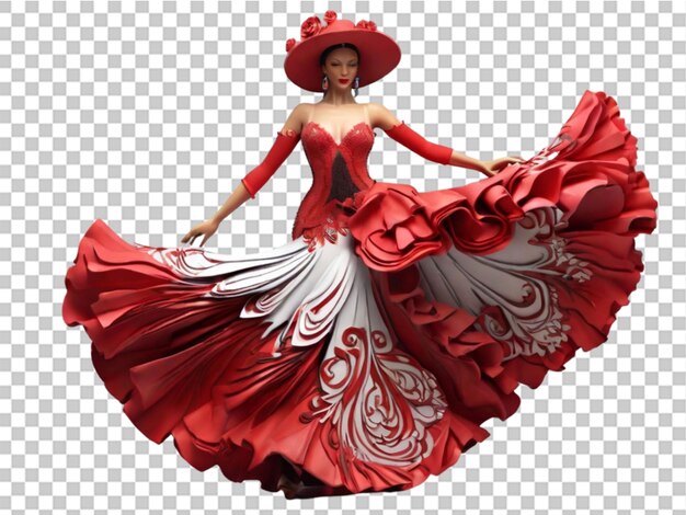 3d flamenco dancer in beautiful dress on transparent background