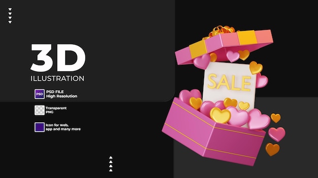 3d flash sale giftbox with love icon