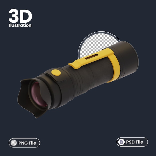 3d flashlight illustration icon with adventure theme