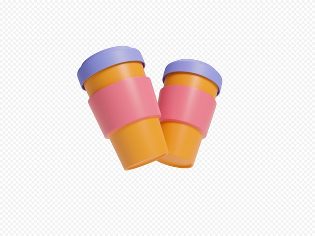 3d flying coffee cups isolated on transparent background