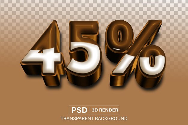 PSD 3d forty five precent discount 45 milk chocolate isolated on transparent background