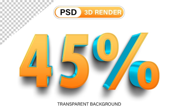 3d Forty Five precent discount 45 orange gradient with blue isolated on transparent background