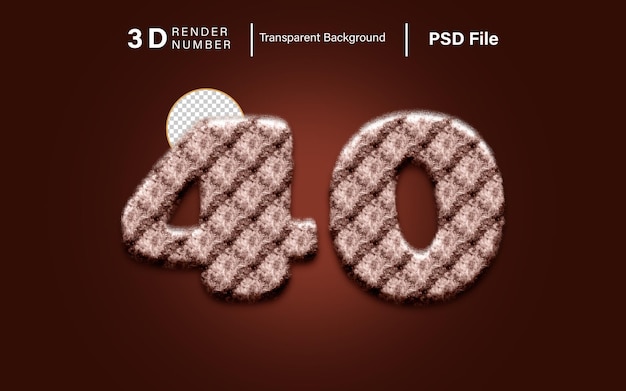 PSD 3d forty number 40 fur color isolated on transparent background