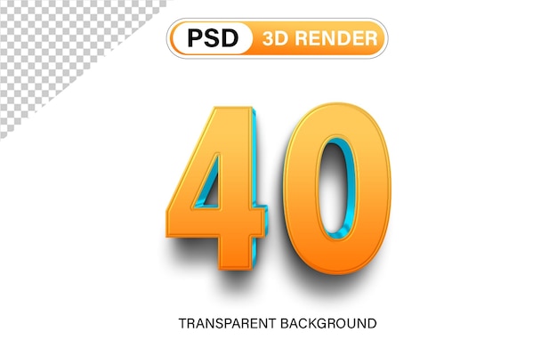 3d Forty Number 40 orange gradient with blue isolated on transparent background