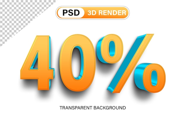 3d Forty precent discount 40 orange gradient with blue isolated on transparent background