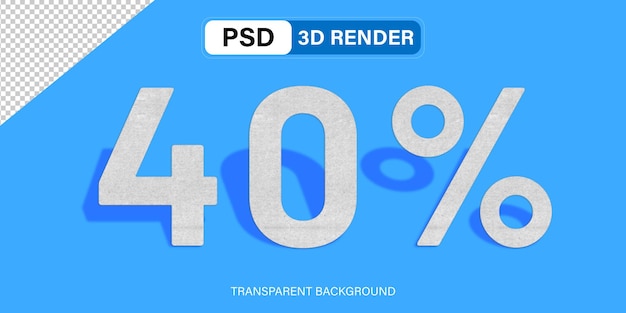 3d Forty precent discount 40 stone effect isolated on transparent background