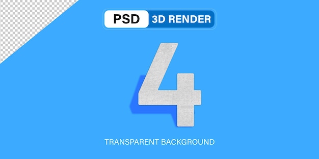 PSD 3d four number 4 stone effect isolated on transparent background