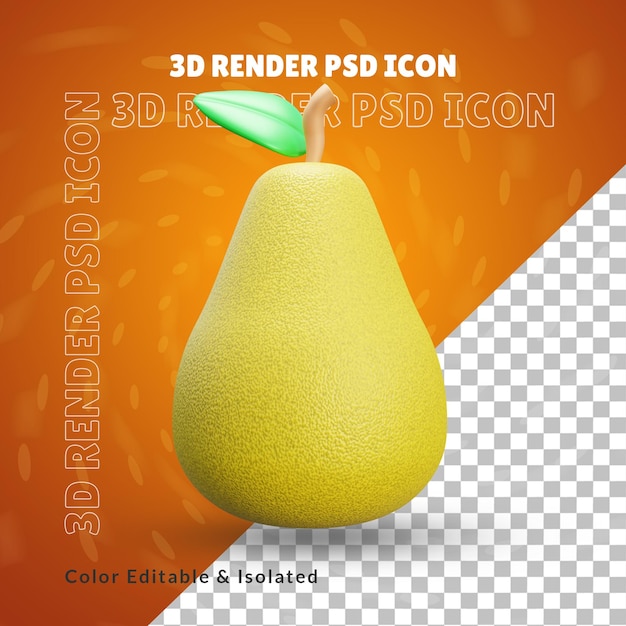 3d Fresh and wet pear fruit icon isolated or Fresh and wet pear fruit 3d render or 3d wet pear fruit