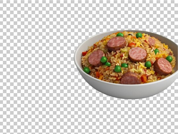 3d Fried rice with sausage on transparent background