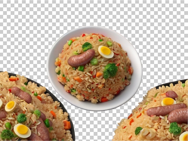 3d Fried rice with sausage on transparent background