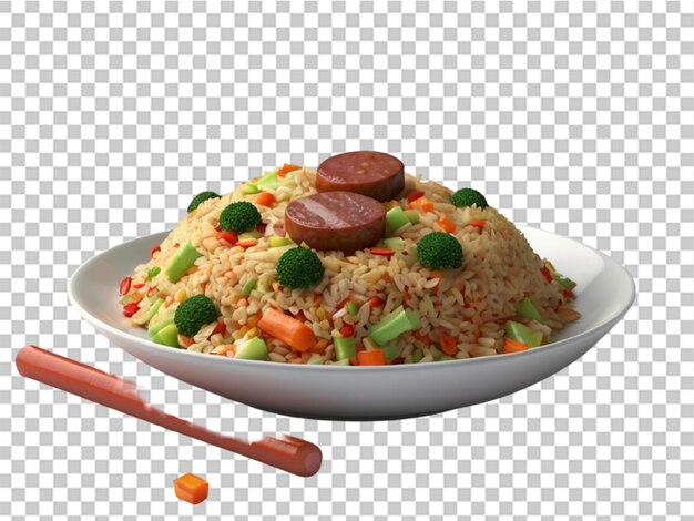 3d Fried rice with sausage on transparent background