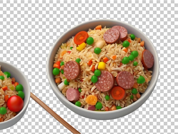 3d Fried rice with sausage on transparent background