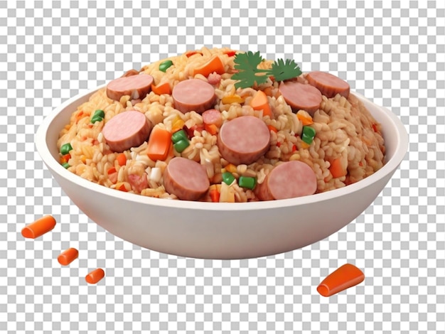 3d Fried rice with sausage on transparent background