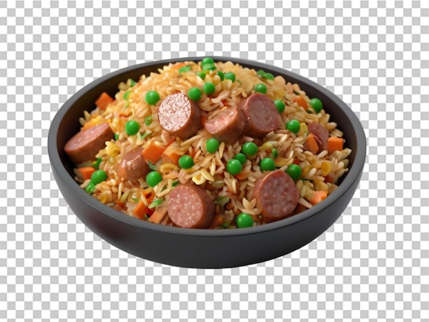 3d Fried rice with sausage on transparent background