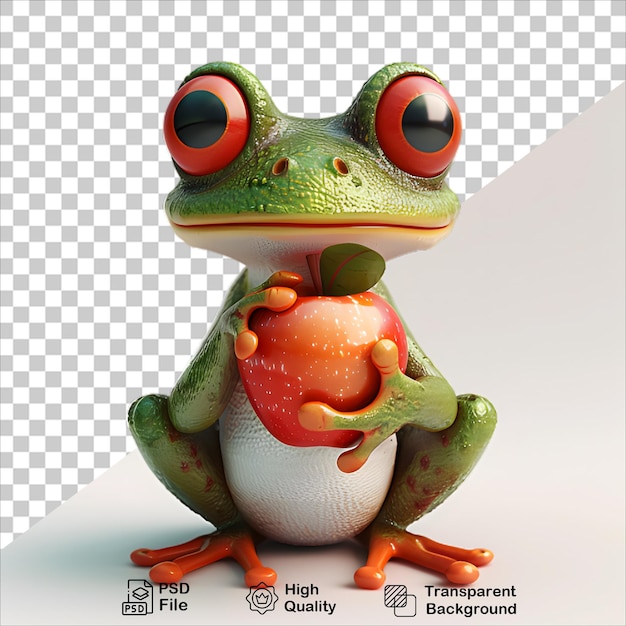 3D Frog with Apple on Transparent Background