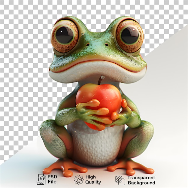 PSD 3d frog with apple on transparent background