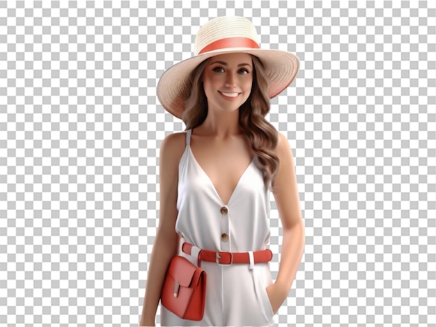 3d In full growth happy fashionable woman in a summer on transparent background