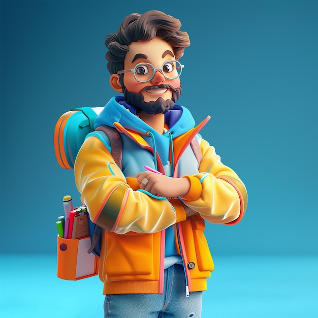 3D fullbody character icon of a happy graphic designer holding a sketchbook