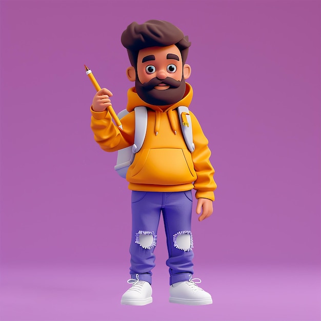 3D fullbody character icon of a happy graphic designer holding a stylus