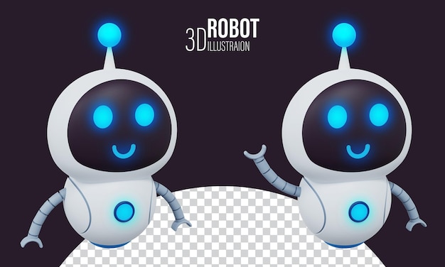 3D futuristic cute robot character in different poses