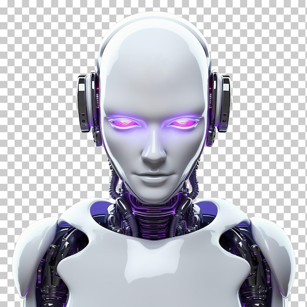 3d futuristic robot avatar closeup portrait isolated on transparent background png psd