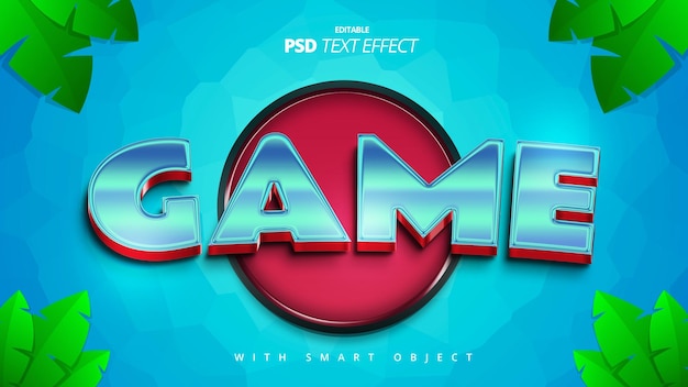 PSD 3d game blue shiny text effect editable design