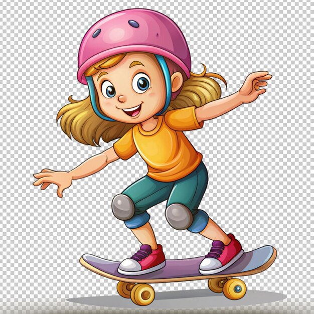 PSD 3d girl character ride skateboard isolated on white background