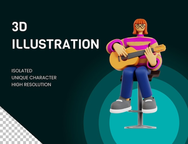 3d girl guitarist illustration