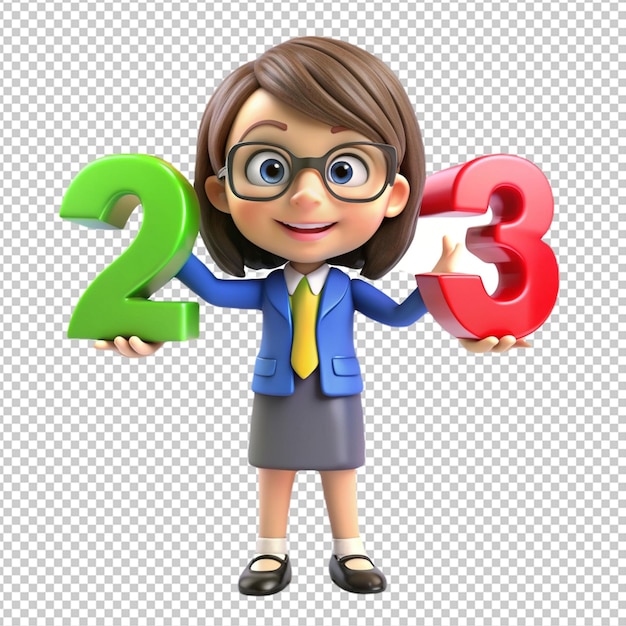 PSD 3d girl teacher numbers 1 2 3