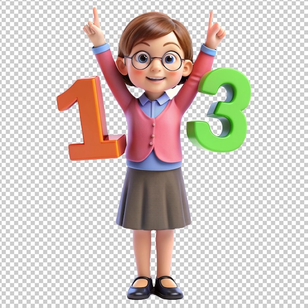 3d girl teacher numbers 1 2 3