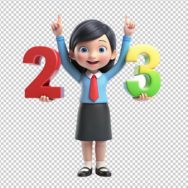 3d girl teacher numbers 1 2 3