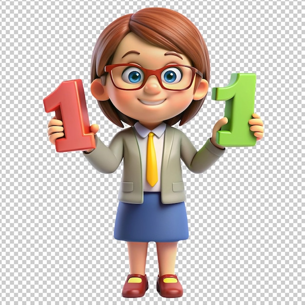 3d girl teacher numbers 1 2 3