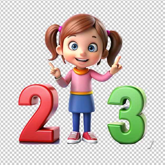 3d girl teacher numbers 1 2 3