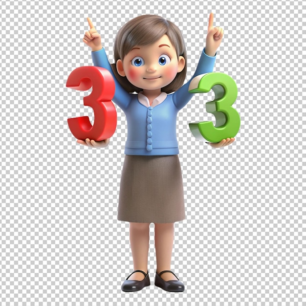 PSD 3d girl teacher numbers 1 2 3