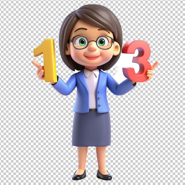 3d girl teacher numbers 1 2 3