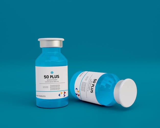 3d glass coloring vaccine bottle mockup