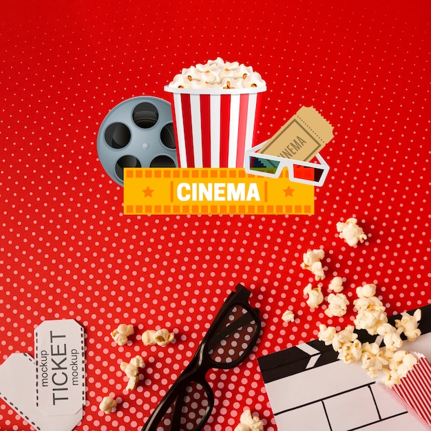 3d glasses and cinema mock-up top view