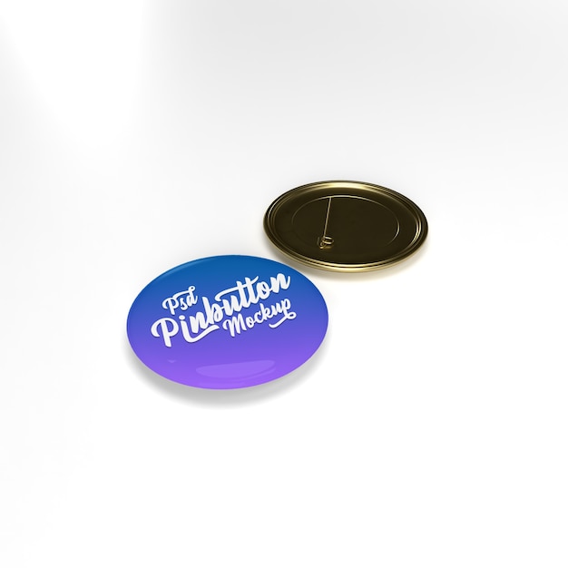 PSD 3d glossy circle  metal gold pin button on flat surface