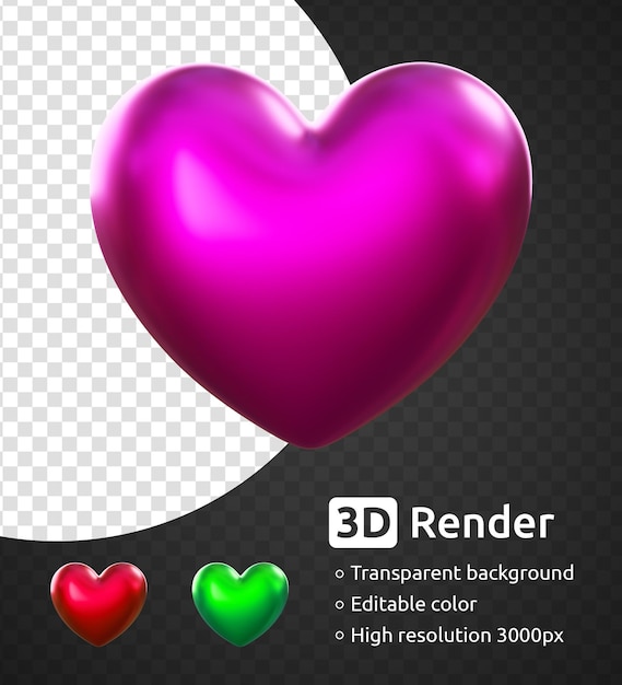 3d glossy colored heart love shape isolated